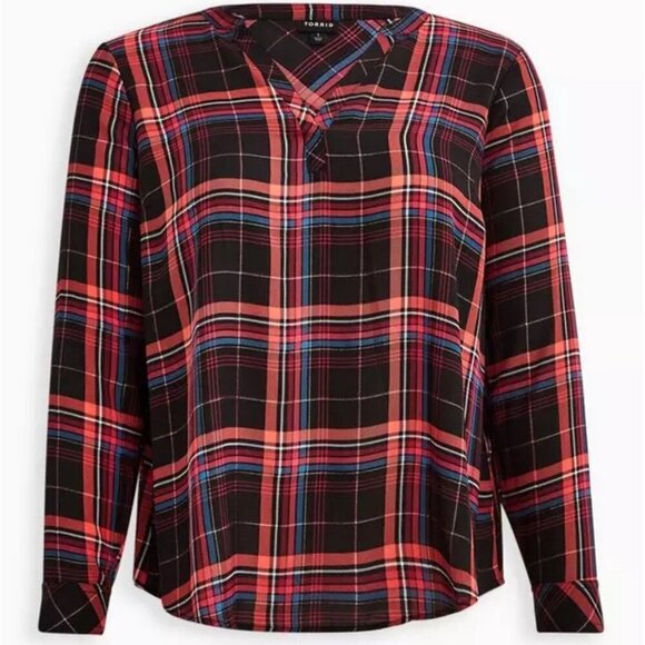 Torrid Size 3 Plaid Georgette Hi-Low Pullover Long Sleeve Blouse - Picture 1 of 8